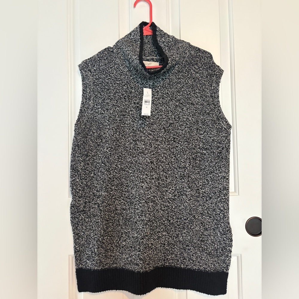 LOFT Women's Gray Layering Sleeveless Knit Sweater Vest Cowl Neck Size Medium